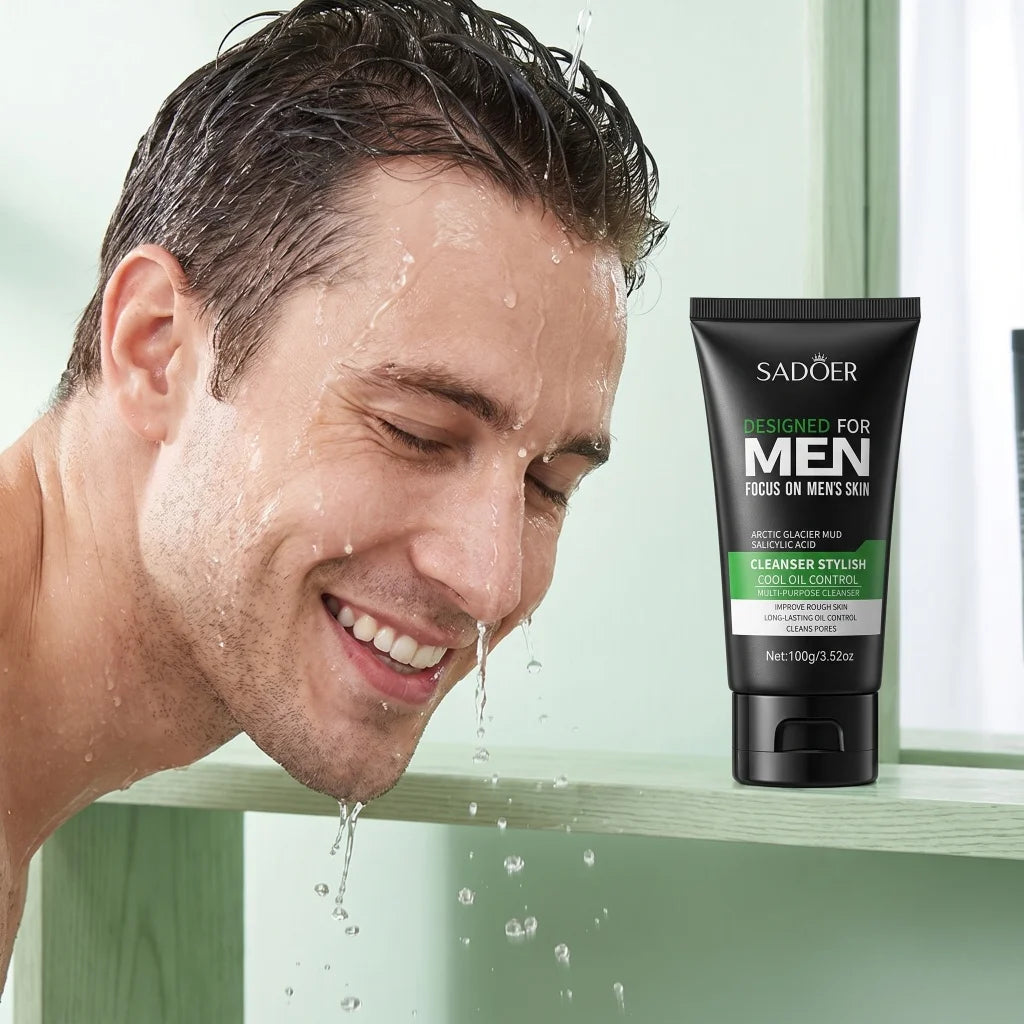 Men Glacier Mud Salicylic Acid Cleanser Long Oil Control Deep Purify Pores Wash Daily Grime Soft Coarse Skin Facial Cleanser