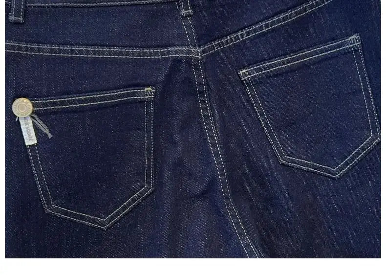 Women's Denim Jeans - Straight Leg with Striped Cuff Detail Classic Five-Pocket Design