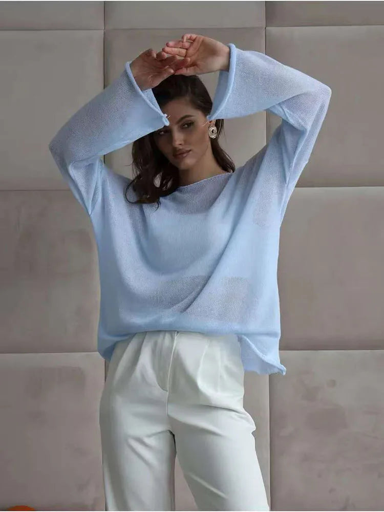 Lightweight Hollow Knit Pullover Sweater