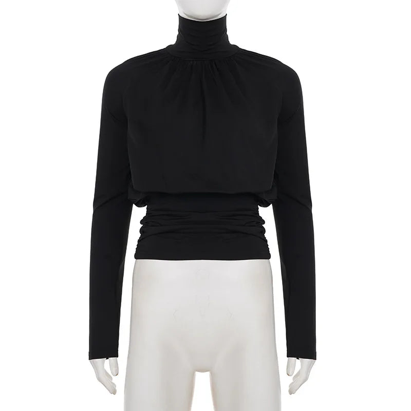 Elegant Black Turtleneck Tee Women