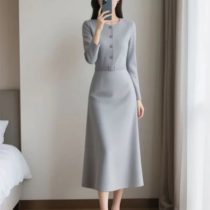 Elegant O-Neck A-Line Midi Dress