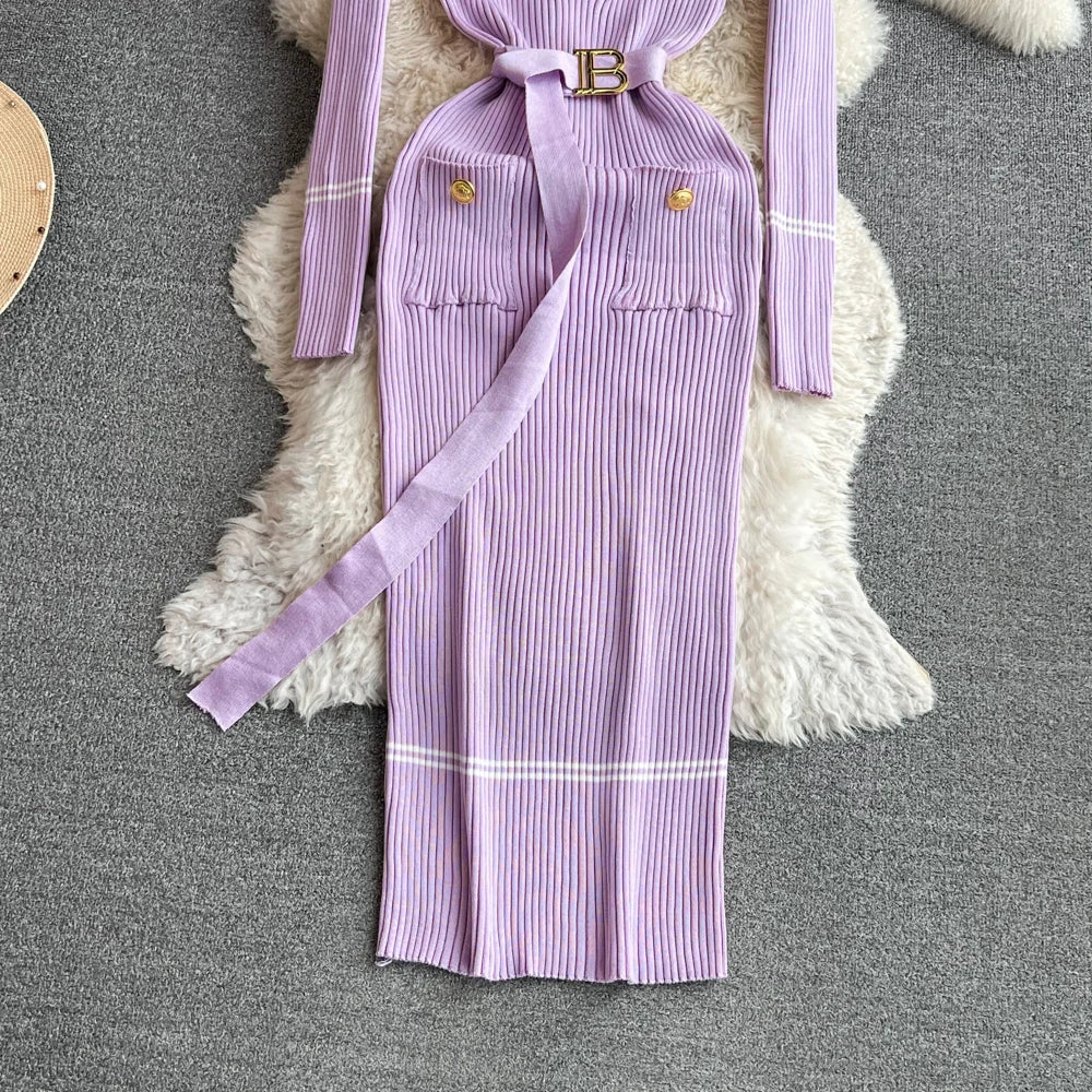 Elegant Rib Knit Pencil Dress