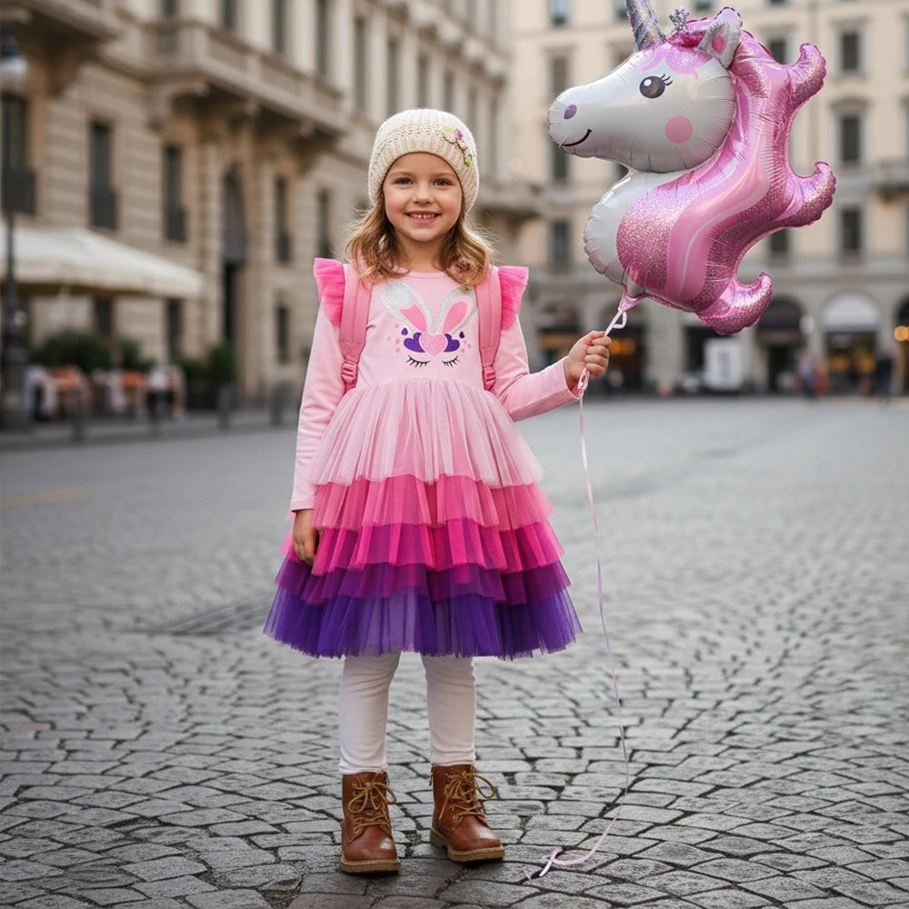 Pink Layered Princess Girls Dress