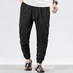 Men's Grid Cargo Joggers Drawstring Elastic Waist Multi Pocket Casual Ankle Length Trousers