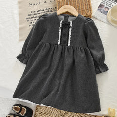 Simple Bow Long Sleeve Girls Dress