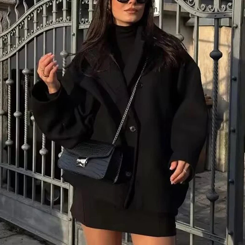 HXAO Woman Winter Coats Faux Wool Coats And Mixtures Oversized Long Coat Women Autumn Long Sleeve Solid Coats Casual Warm Parkas