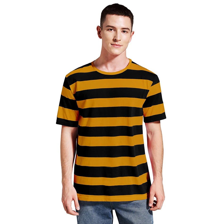 Men Striped T-Shirt Stripes Top Tees Male Fashion Short Sleeve Shirts Costume Cosplay Party Blue Red White Black Yellow T Shirt