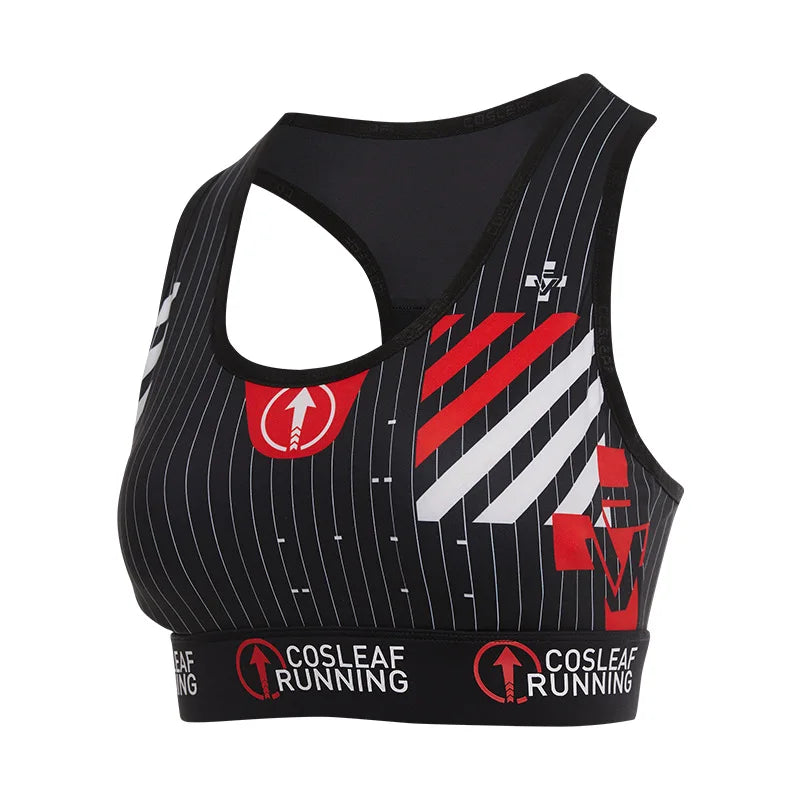 Black Stripe Sports Bras Women Racerback Sleeveless Elastic Waistband Shockproof Quick Dry Stretch Training Camisole Sportswear