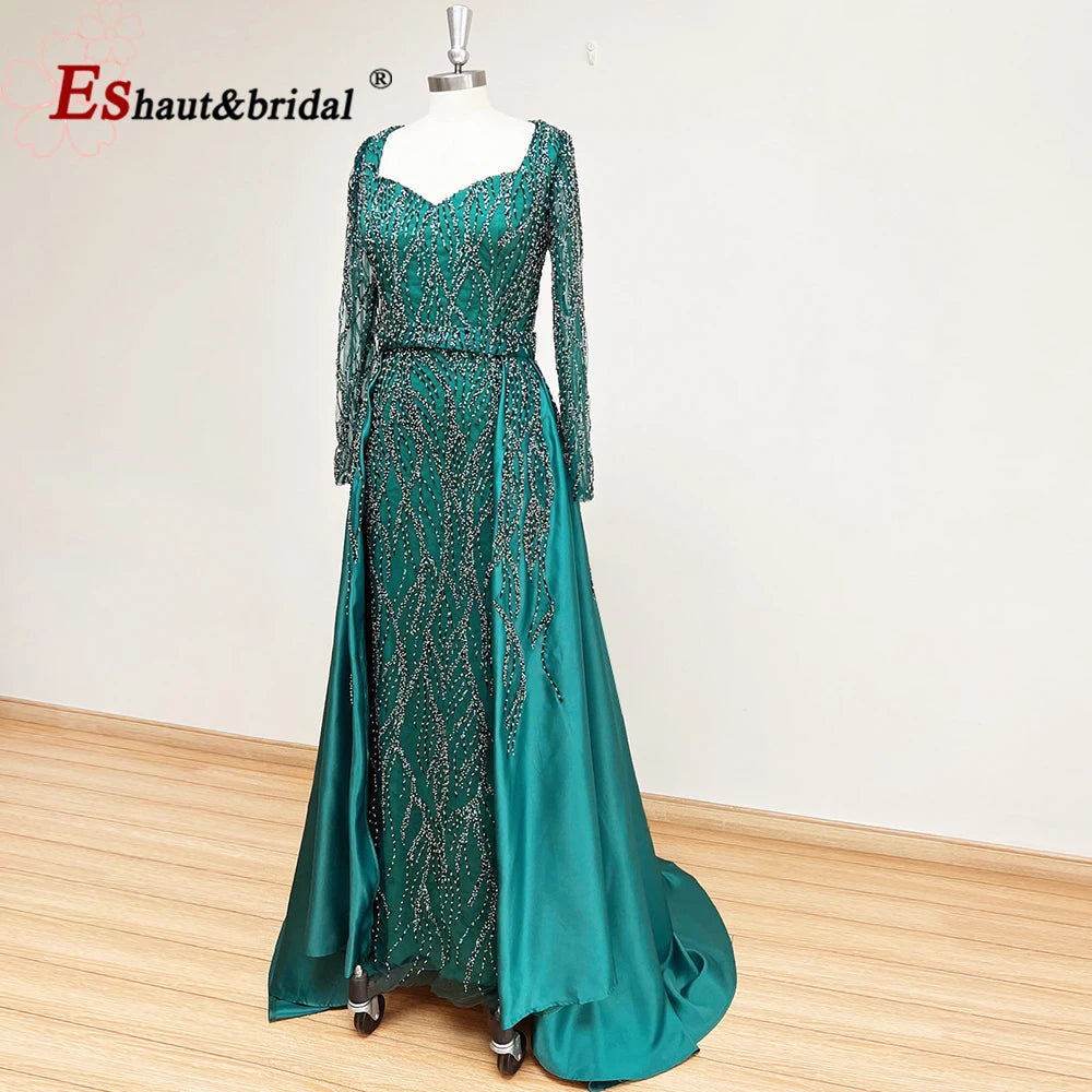 Elegant Wedding Evening Dress for Women 2026 V Neck Long Sleeves Mermaid with Detachable Train Prom Party Gowns Customized