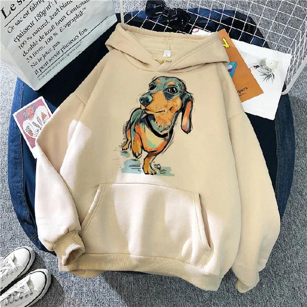 Cute Dachshund Graphic Slim Hoodie