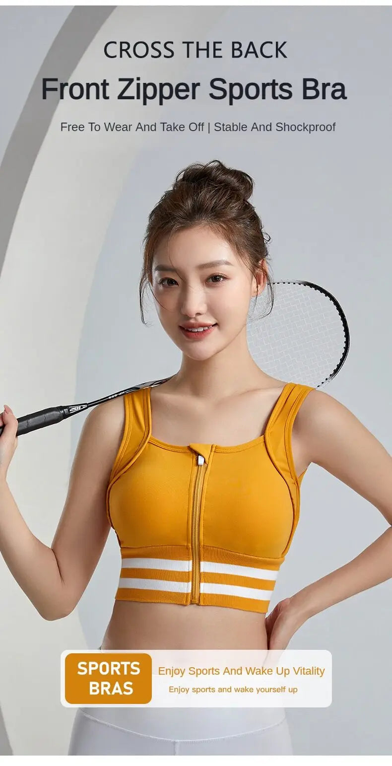 Sports Bras Zip Front For Women With Full Coverage Removable Padded Shockproof Yoga Underwear Workout Bra Running Fitness Vest
