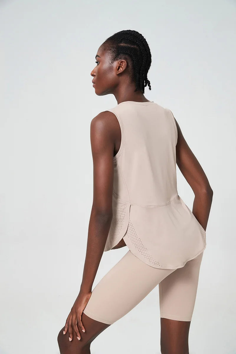 Yoga Sport Top Women Gym T Shirt Workout Clothing Wear Loose Cover Hip Shirt Quick Dry Vest Cropped Blouse Cool Tank Tops