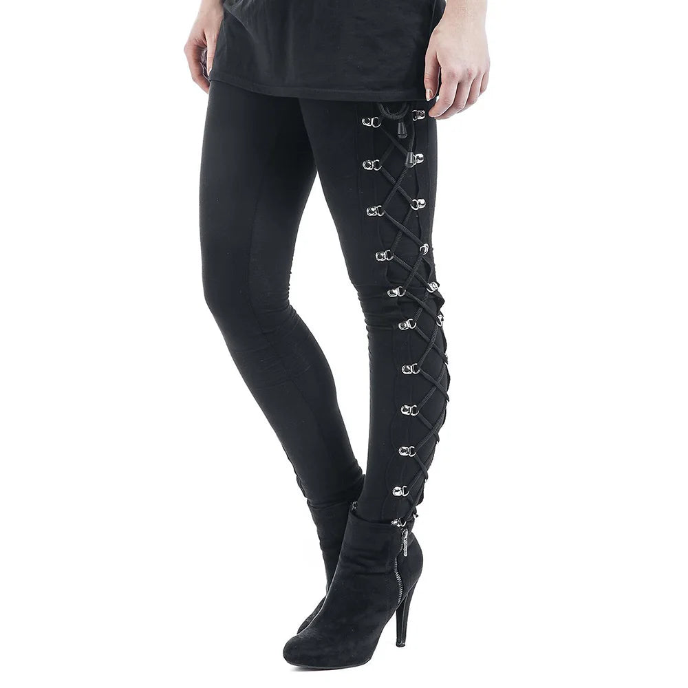 Gothic Leggings Black Vintage Women Punk Lace Up Bottoms Steampunk Pants Leggins Mujer Women Long Pencil Pants Trousers