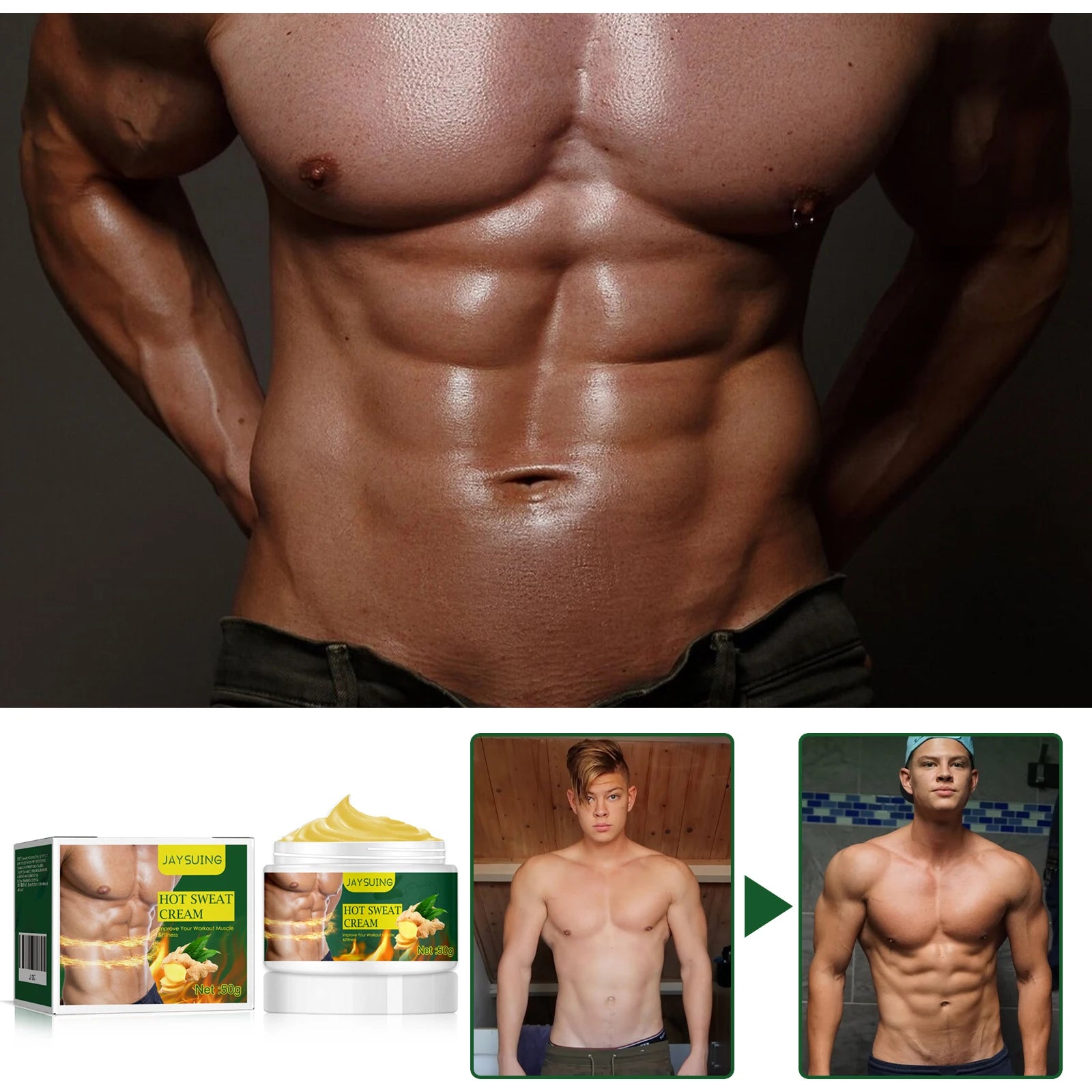 Men's Massage Cream for Body Care Warming Sensation Post Workout Recovery Moisturizing Skin Firming Routine Non Greasy 50g