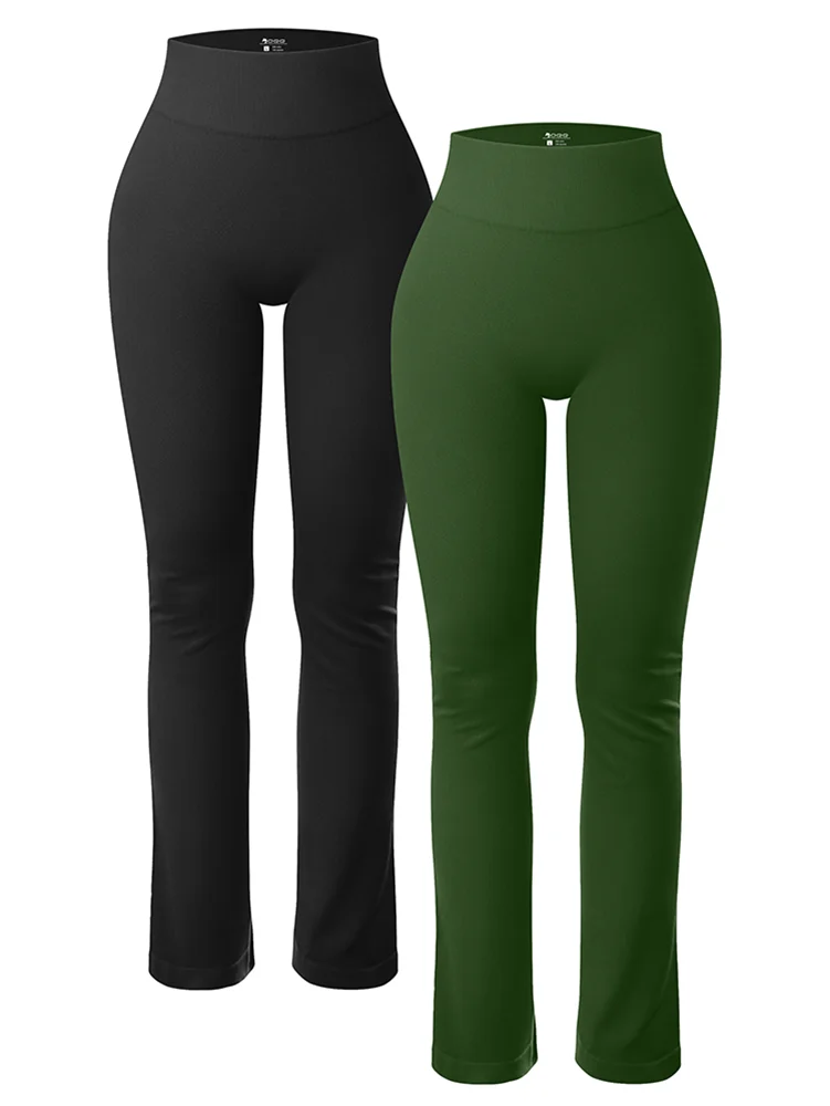 Solid Leggings for Women Seamless Knit Yoga Pants Flared Trousers High Waist Hip Liftting Tights Slim Casual Sports Leggings