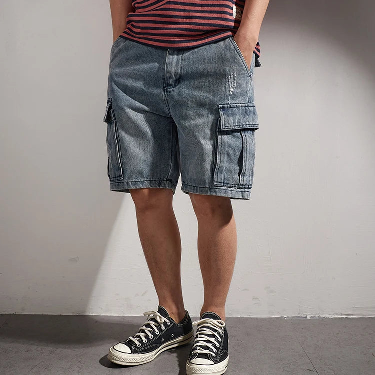 Retro Denim Utility Knee Shorts