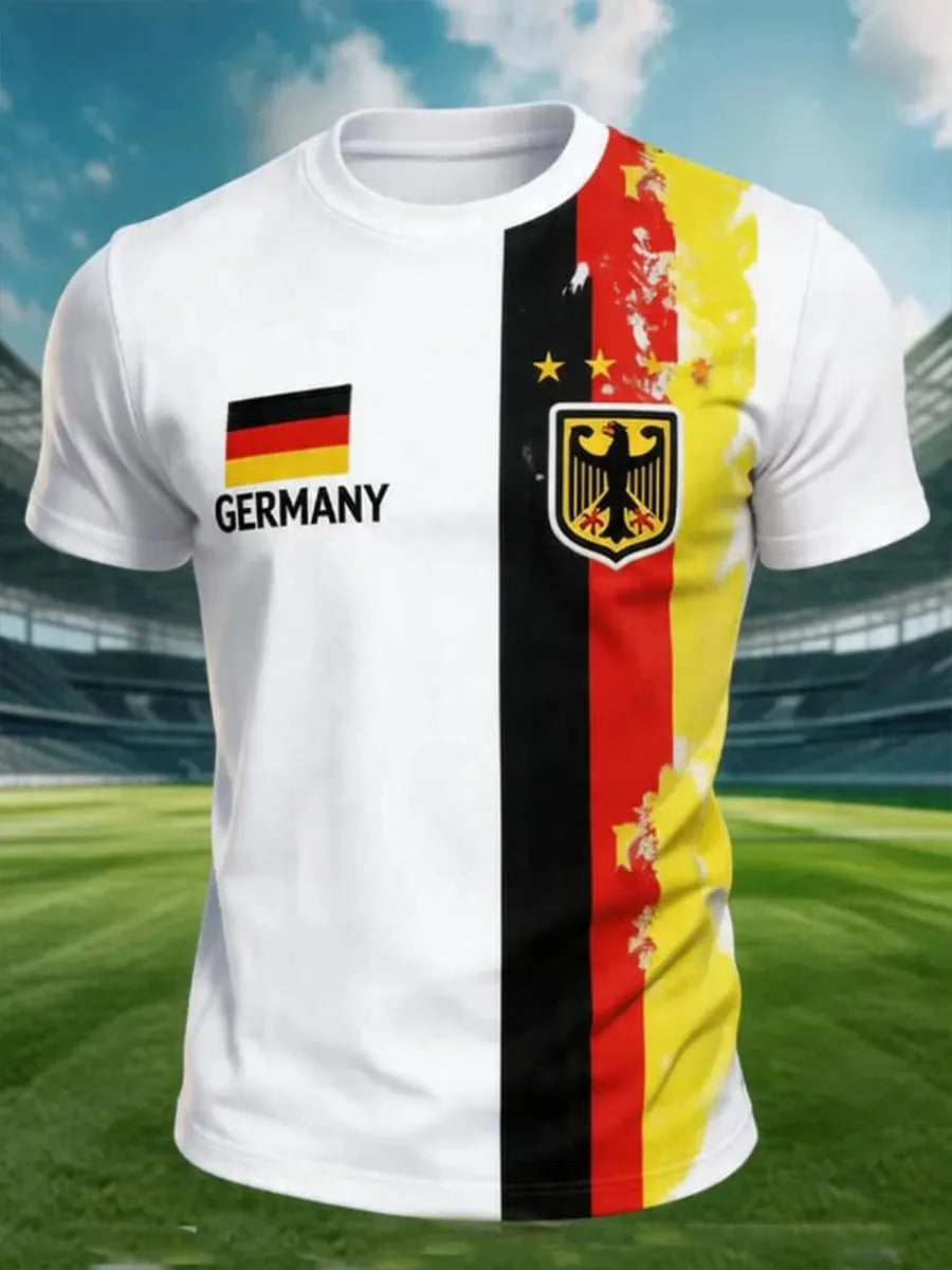 2026 New Germany National Team White Football Jersey Men's Crew Neck Sportswear with Flag & Eagle Print Casual & Training Tops