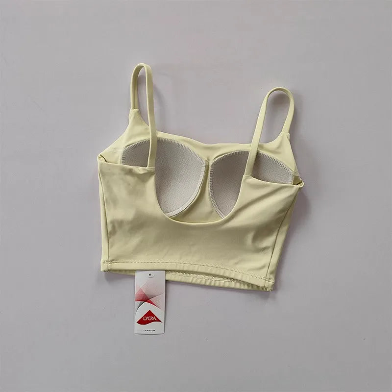 Small Sling Vest Integrated Fixed Gathering Sports Underwear Women's Bra Beauty Back Training Fitness Bra Summer Clothing