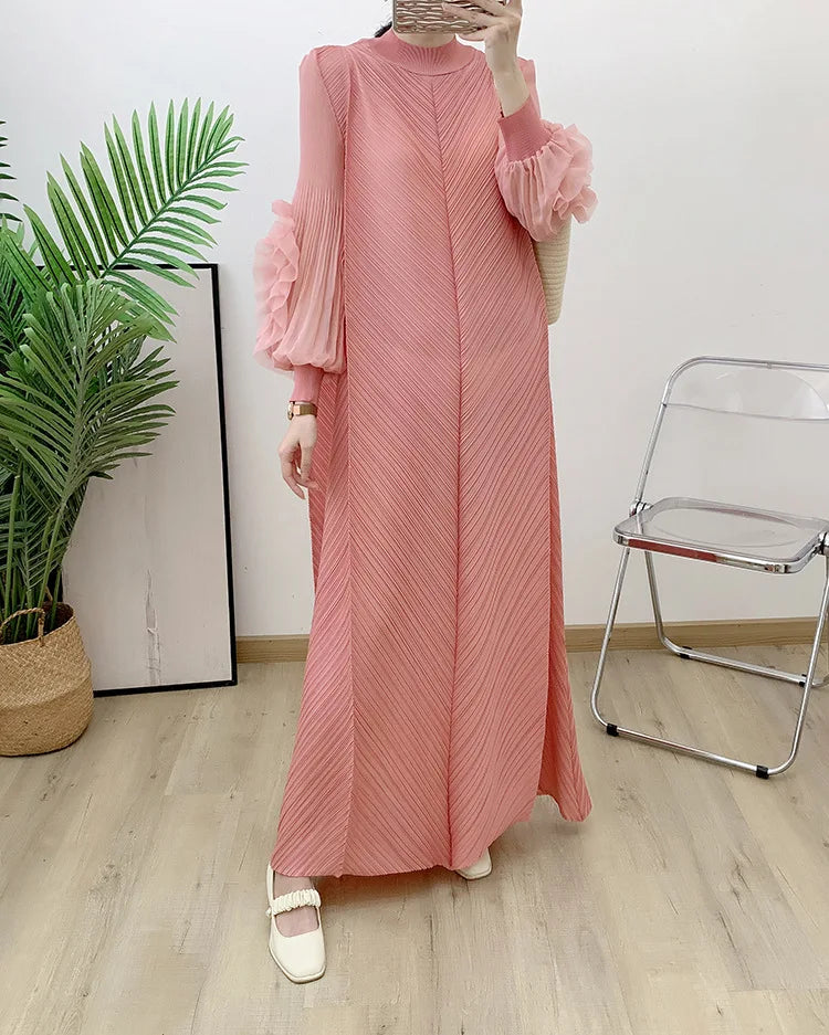 Women Elegant Evening Party Dresses 2025 Summer New Solid Colour Classic Long Sleeve Plate Flower Design Prom Dresses Female