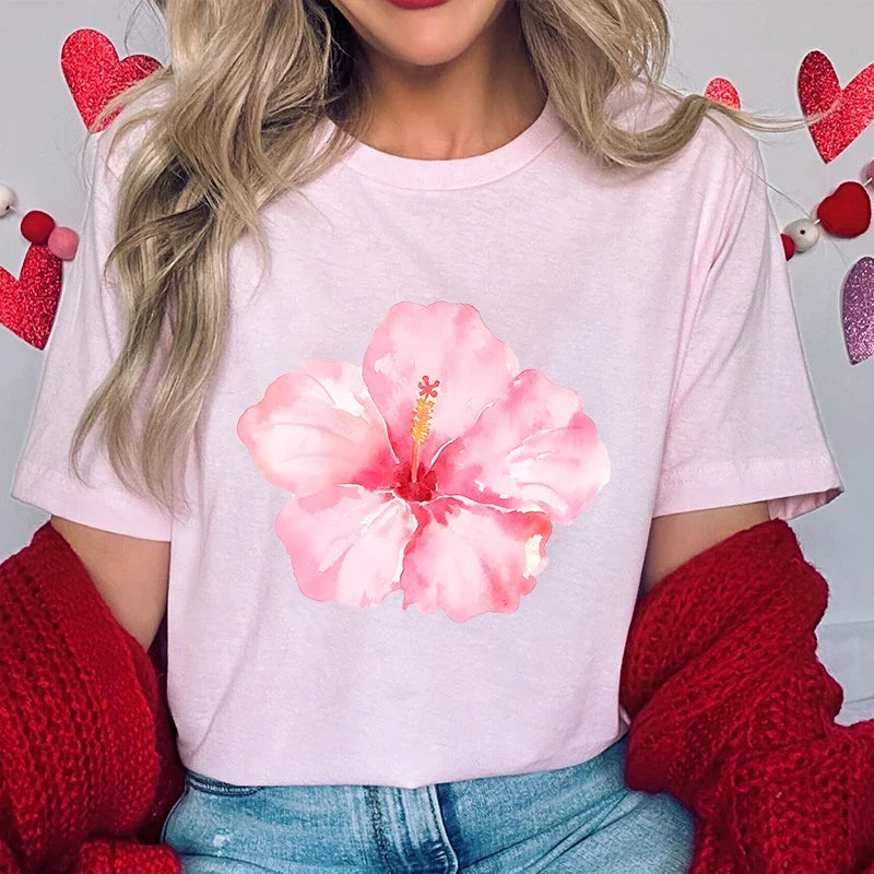 Pink Hibiscus Casual Y2K Tee