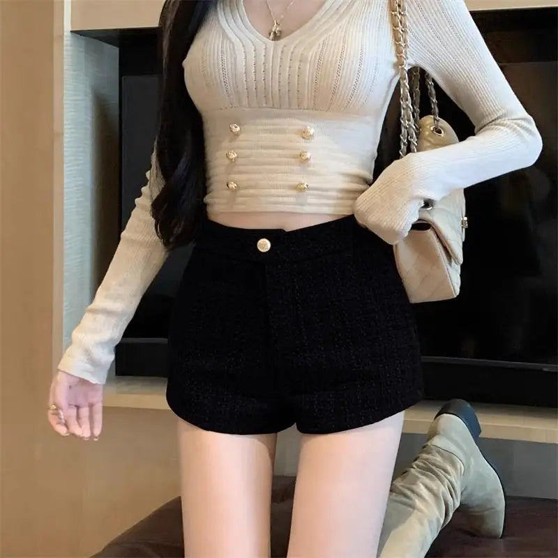 High Waist A Line Wool Shorts