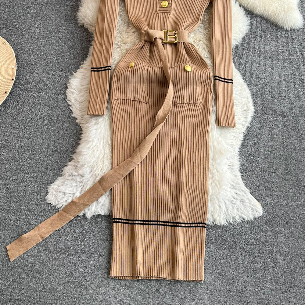 Elegant Rib Knit Pencil Dress