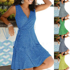 Dresses for Women 2025 Casual Plus Size Women's Floral Wrap V Neck Midi Dress A Line Swing Cap Sleeve Midi Vestidos De Fiesta