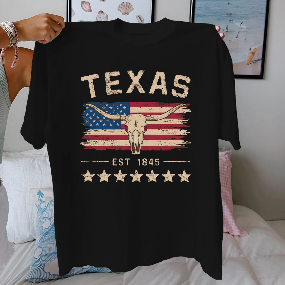 Texas Longhorn Skull Graphic Cotton T-Shirt
