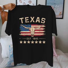 Texas Longhorn Skull Graphic Cotton T-Shirt