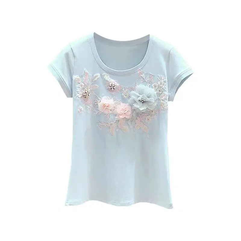 Korean Style Embroidered Summer Tee