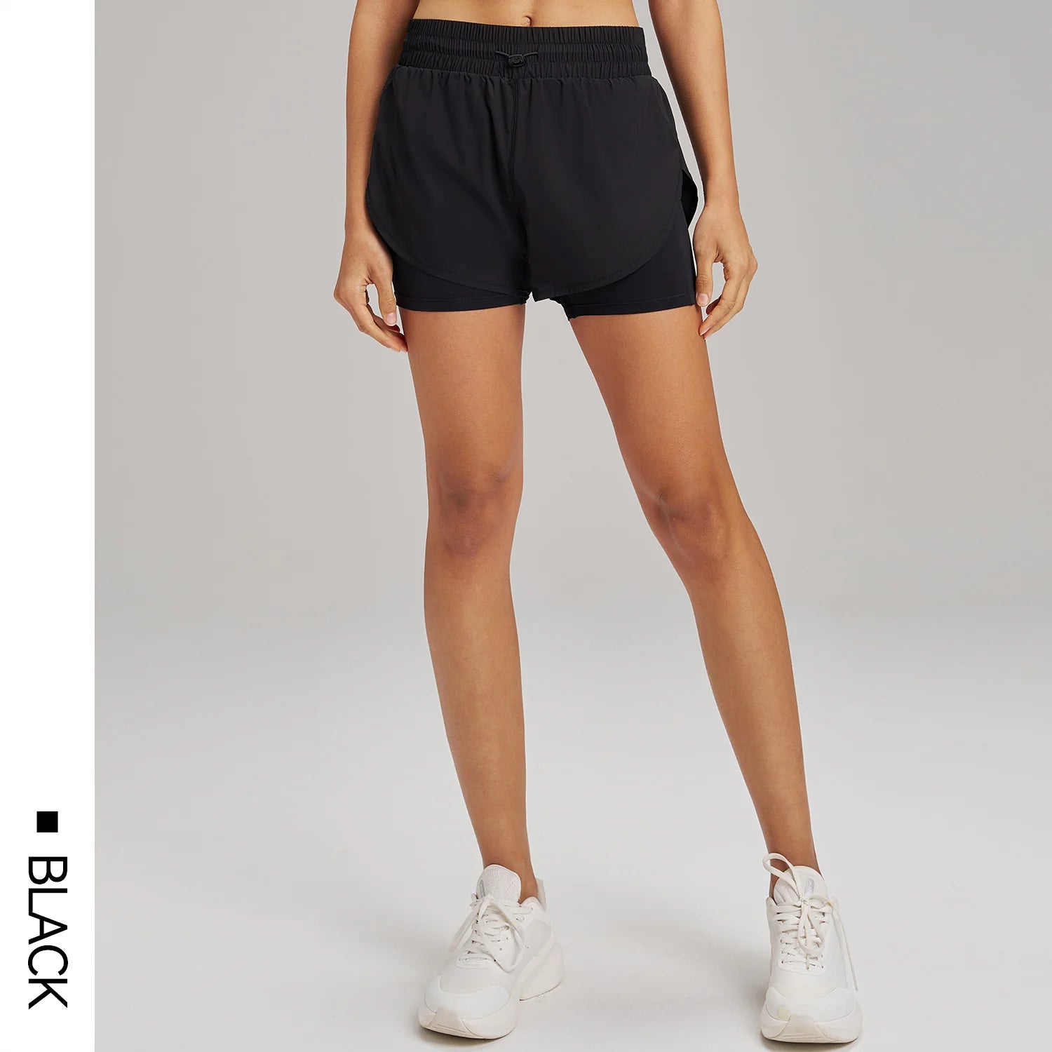 Yoga Shorts Sports Fitness Shorts High Waist Running Fake Two Pieces Anti-Shine Shorts Women's Double Layer Training Leggings