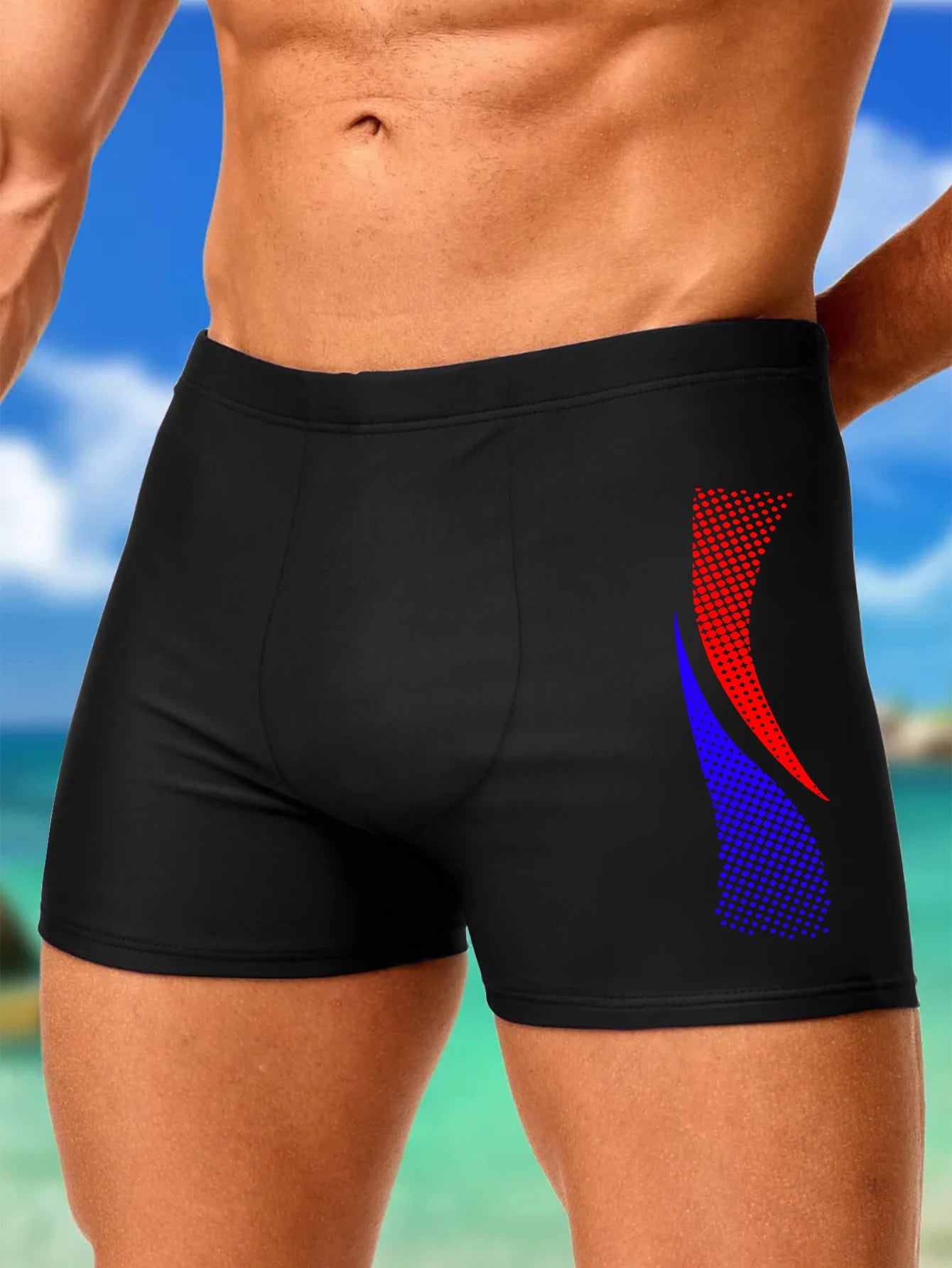Swimming Trunks with Fashion Prints Men Quick Dry Beach Boxer Shorts with Drawstring Boy Swimwear Underpants
