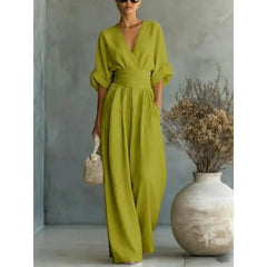 Women's Jumpsuit Fashion High Waist V-neck Casual Jumpsuits Sexy Solid Color Office Wide Leg Trousers Overalls Vacation Outfit