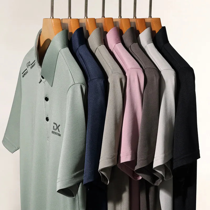 Men's Business Casual Short Sleeve Polo Shirt Solid Color with Badge Fashionable Breathable Comfortable Versatile Business Top