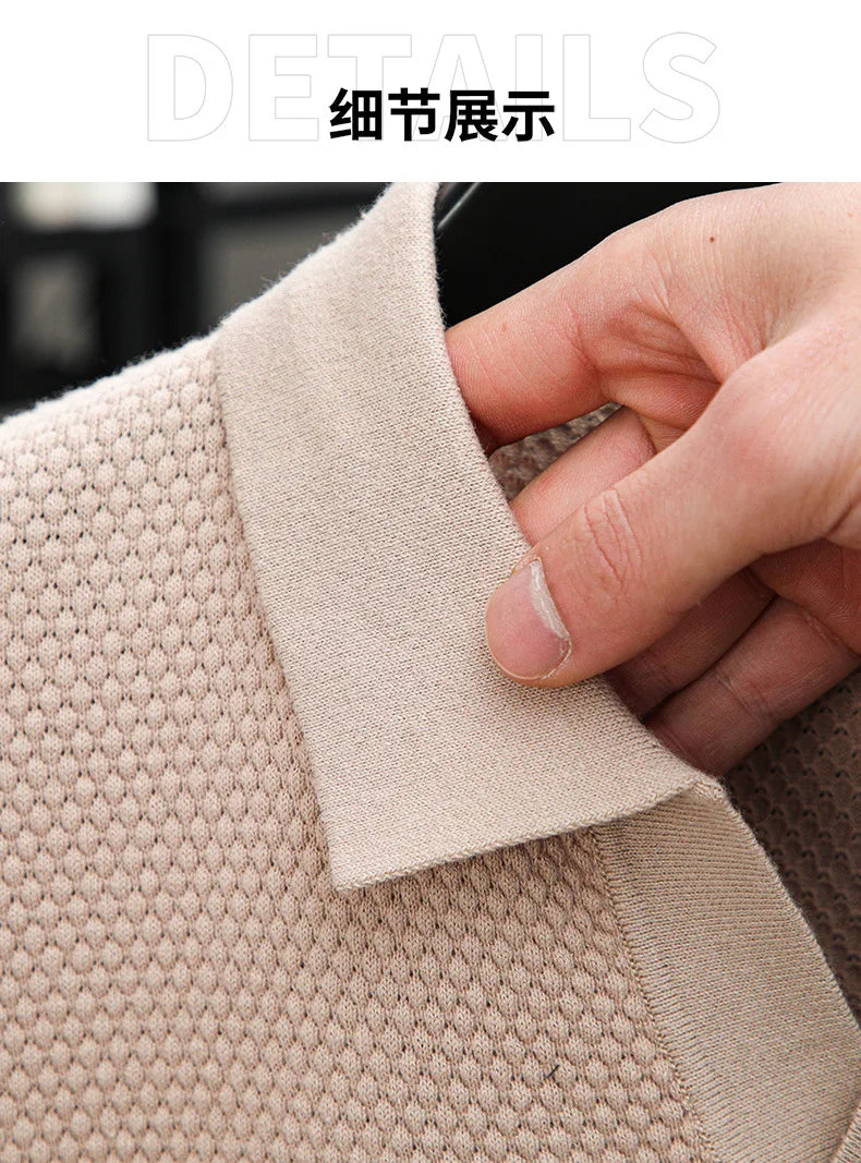 100% Cotton Short-sleeved POLO Shirt Men's Lapel Knitted T-shirt High-end Casual Bottoming Versatile Men's Short-sleeved Men's T