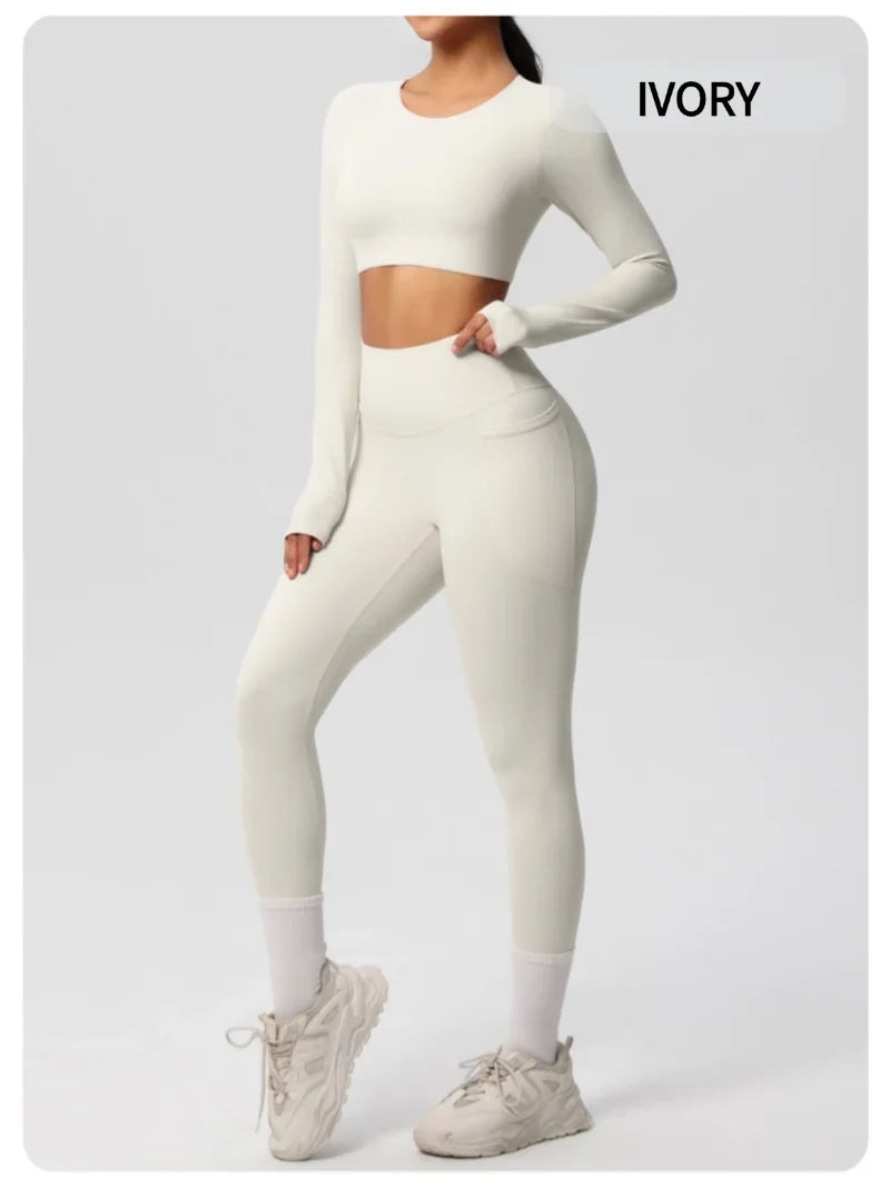 Yoga Gym Set Women Sports Impact Longline Strappy Top Fitness Overalls Sets Womens 2 Piece Sportswear Woman Gym Leggings Solid