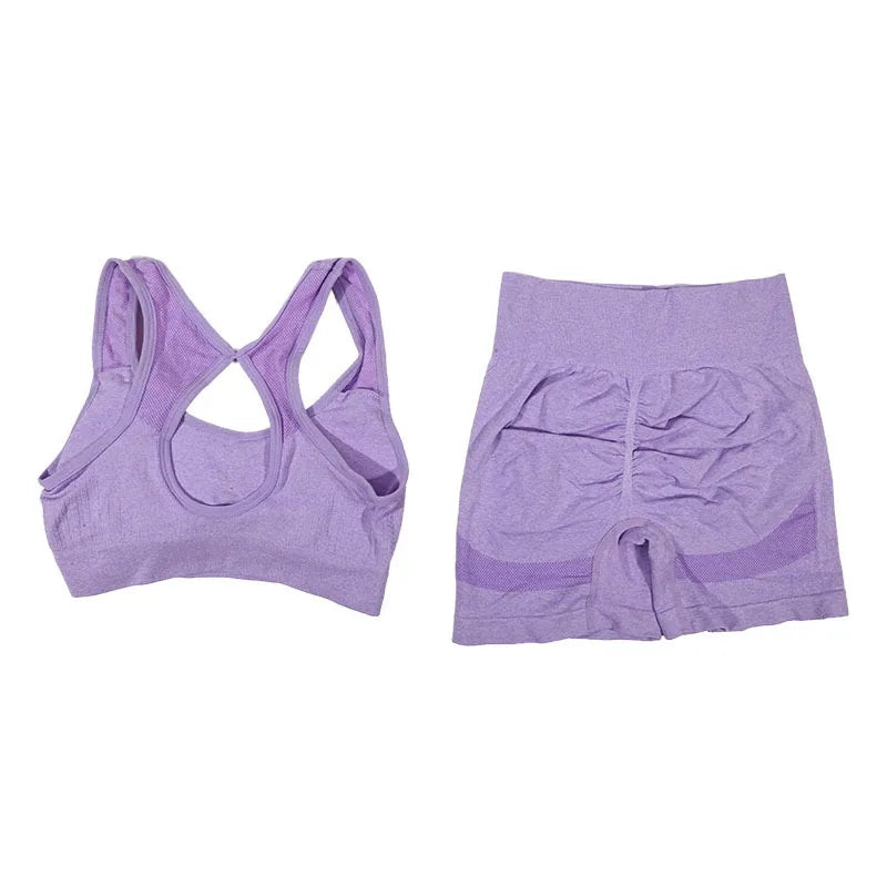 2Pcs Women Yoga Outfit Set Sports Fitness Vest Running Workout Shorts Suit Gym Training Active Wear Handmade Accessory