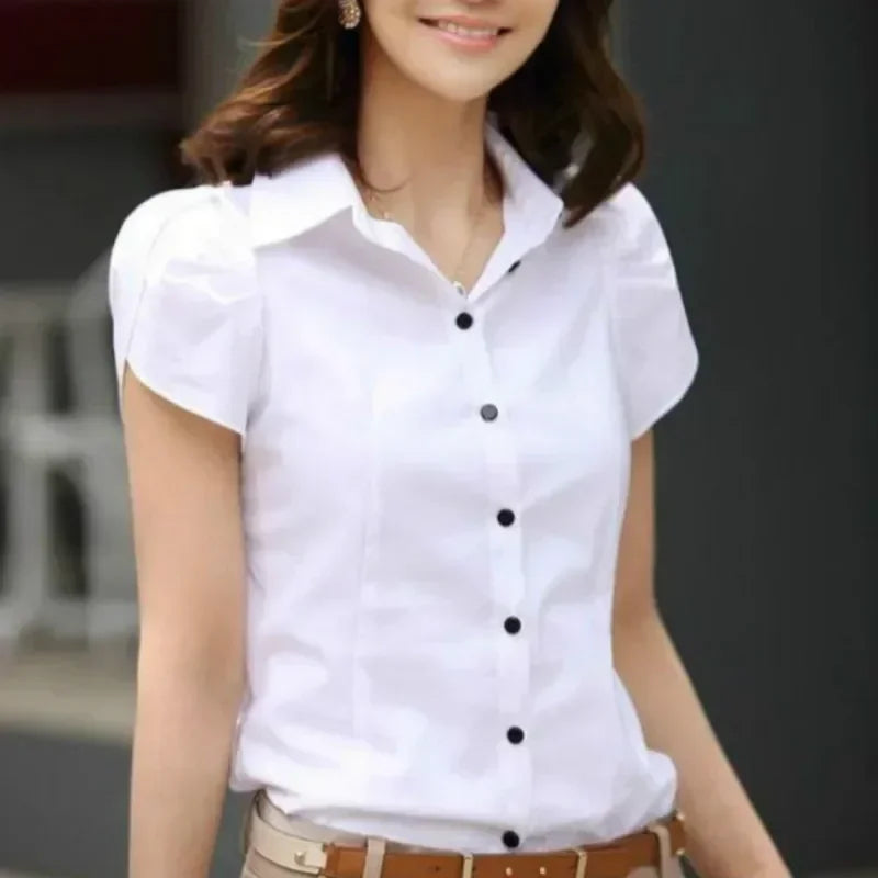 Women's Shirt 2026 Summer Women Top Female Black White Shirts Office Ladies Blouse OL Clothes Woman Short Sleeve Workwear