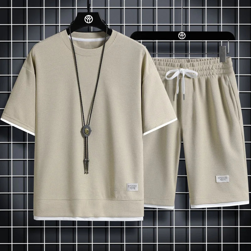 Trendy Suits for men Men's Summer Shorts Set Gym Outfit Student Short Sleeve Tee 2 Piece Set Tracksuits Men Casual Men Clothing