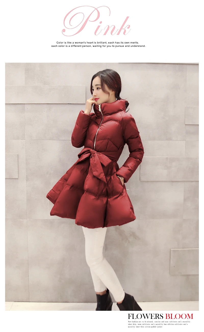 2023 New Fashion Winter Coats Women Warm Outerwea Cotton Padded Jackets Womens Clothing Belt Zipper Parkas Femme A-word Jacket
