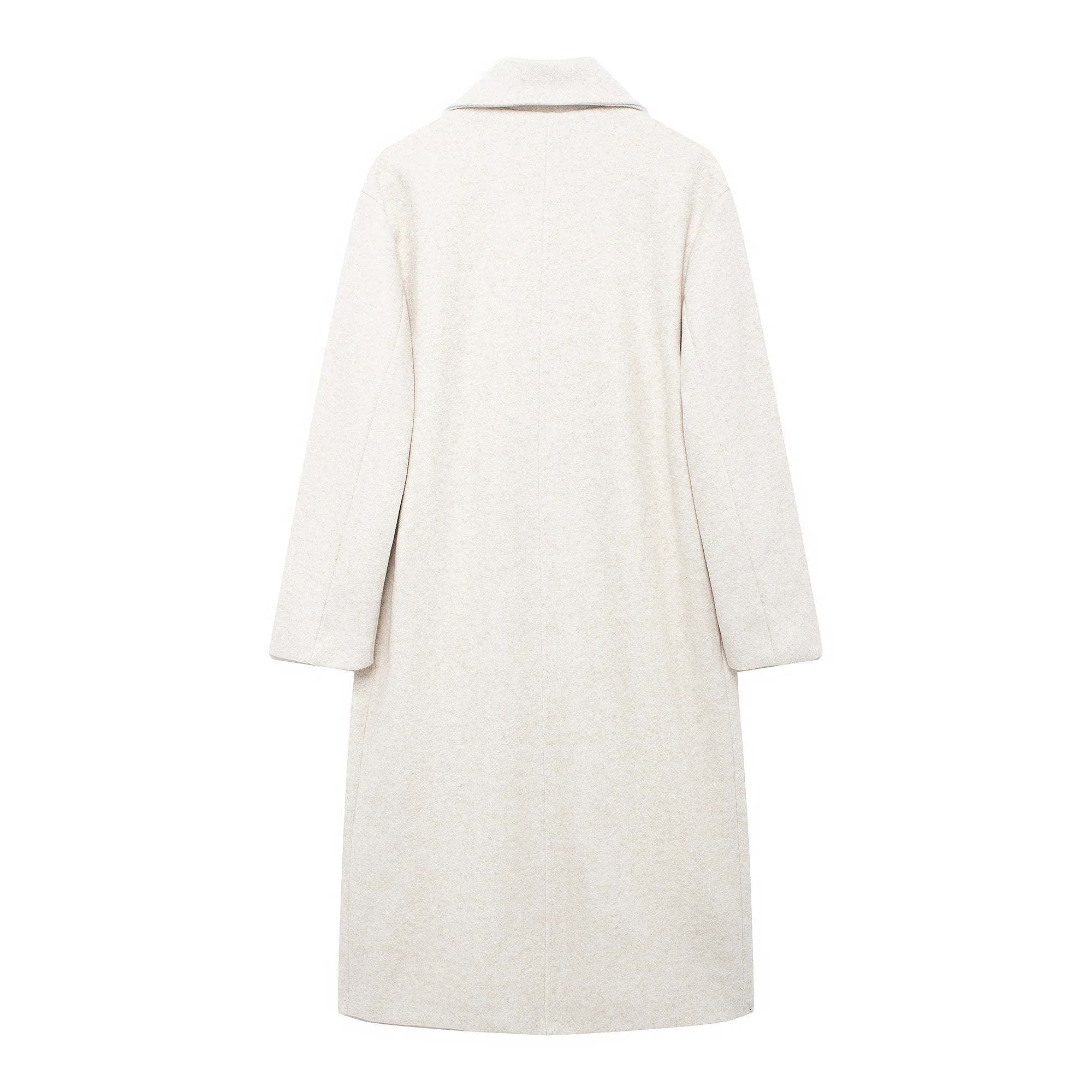Winter Coat For Women 2024 Solid Lapel Double Breasted Long Cardigan Top Female Pokcet Streetwear Woman New In OuterCoat