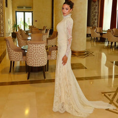 Elegant Ivory Wedding Dresses 2026 Trend Luxury Evening Dresses High Neck Lace Mermaid Bridesmaid Dress Prom Dresses