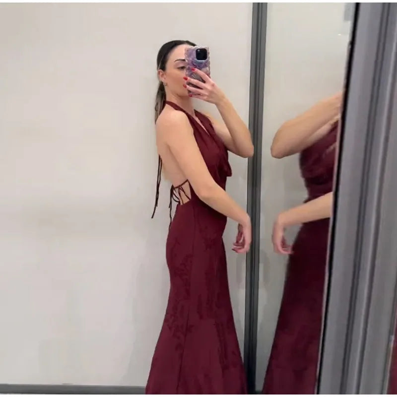 Vintage Deep V Sleeveless Evening Dress
