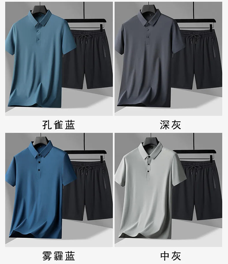 polo Shirts + shorts 2024 summer new style fashion Sportswear Men's Casual Sets Male Fashion shirts and shorts full size M-4XL