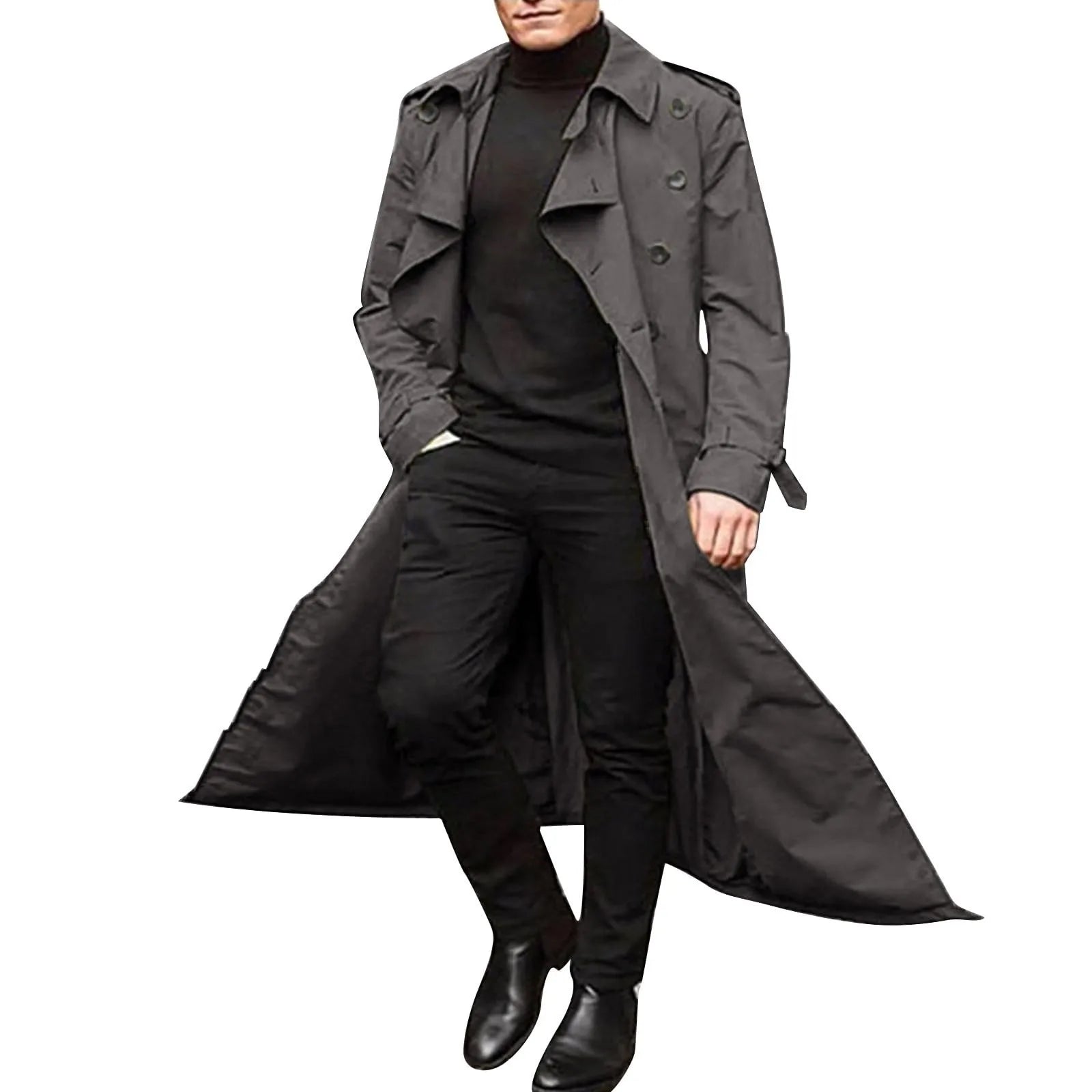 Men’s Luxury Full-Length Trench Coat – England Style Business Overcoat