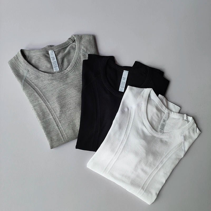 Yoga Clothes for Women, Sports Tops, Round Neck, Seamless, Slim, Running Shirt Fitness Workout Long Sleeves Gym T Shirt, Winter