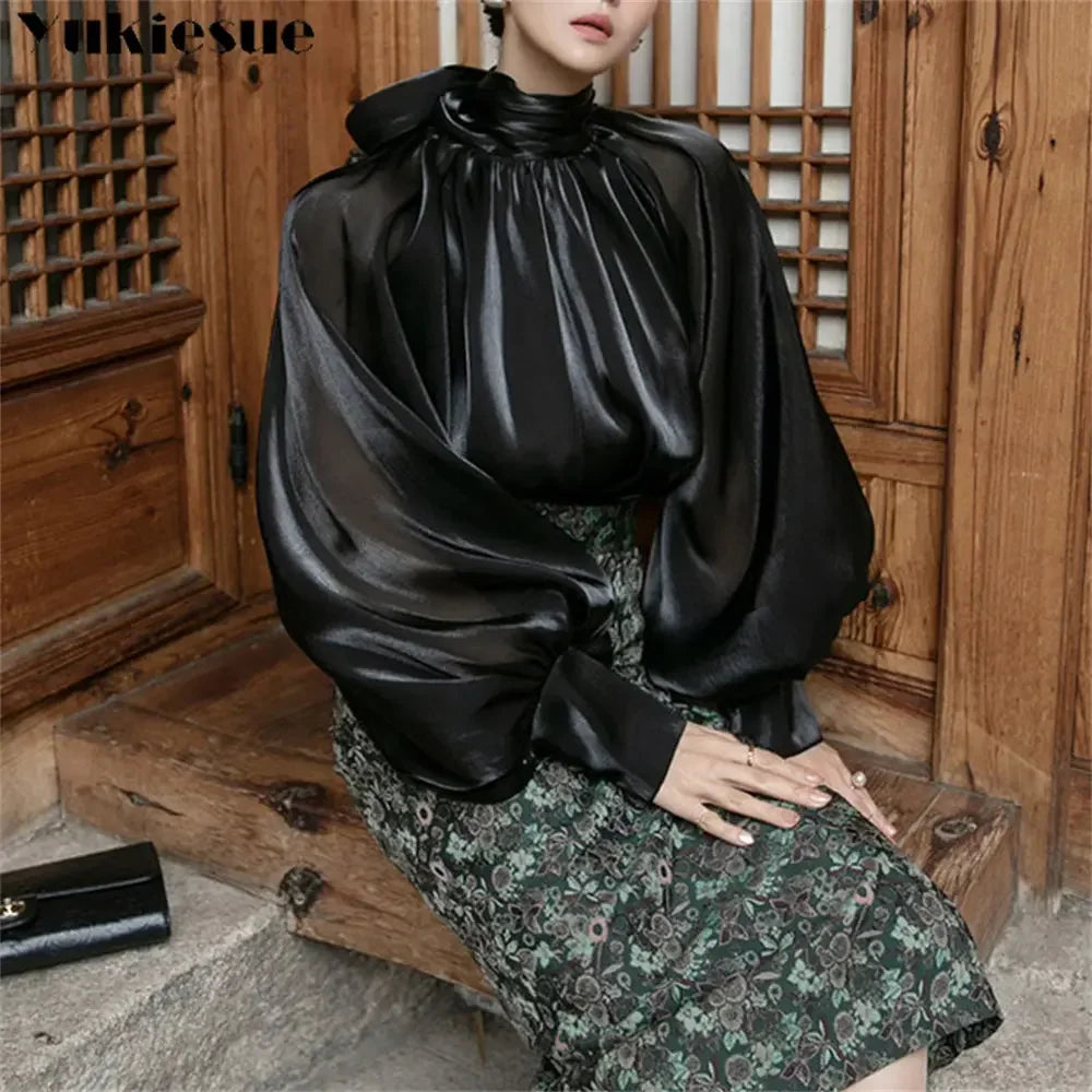 Elegant Chiffon Lantern Sleeve Blouse