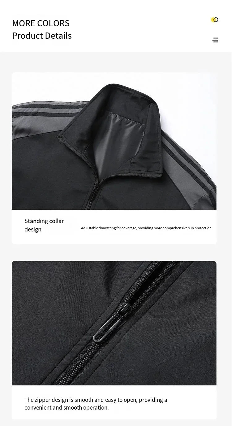 Men Fashion Tracksuit 2‑Piece Set, Stand Collar Zip‑Up Jacket & Drawstring Pants, Striped Casual Sports Outfit For Autumn Winter