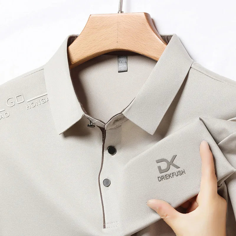 Men's Business Casual Short Sleeve Polo Shirt Solid Color with Badge Fashionable Breathable Comfortable Versatile Business Top