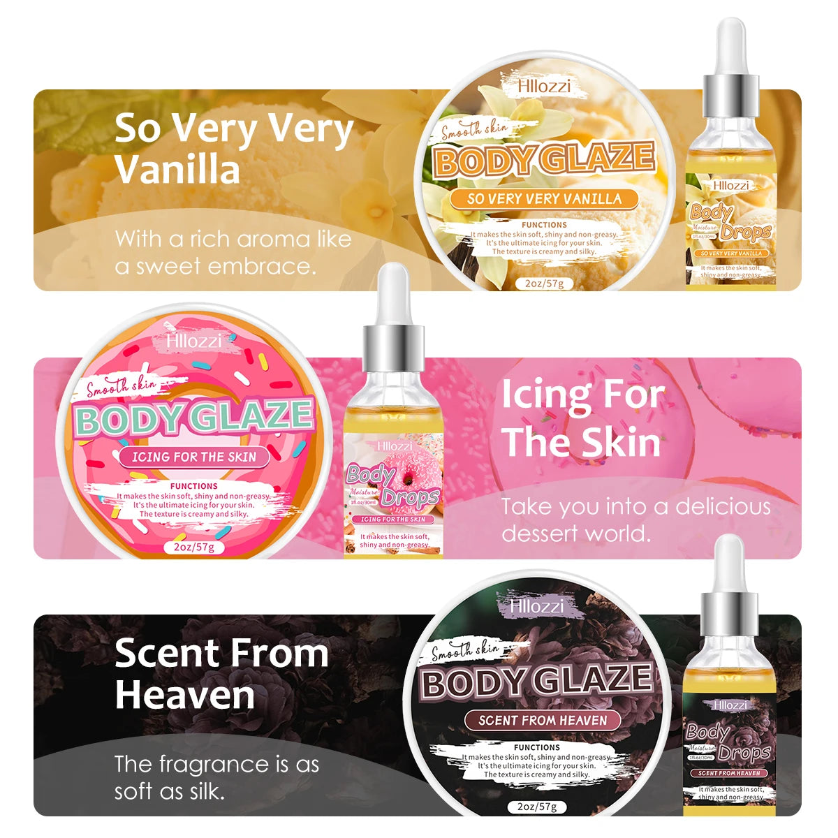 Body Glaze & Body Oil Combination Various Flavors Non-greasy Hydrating and Moisturizing Body Lotion Massage
